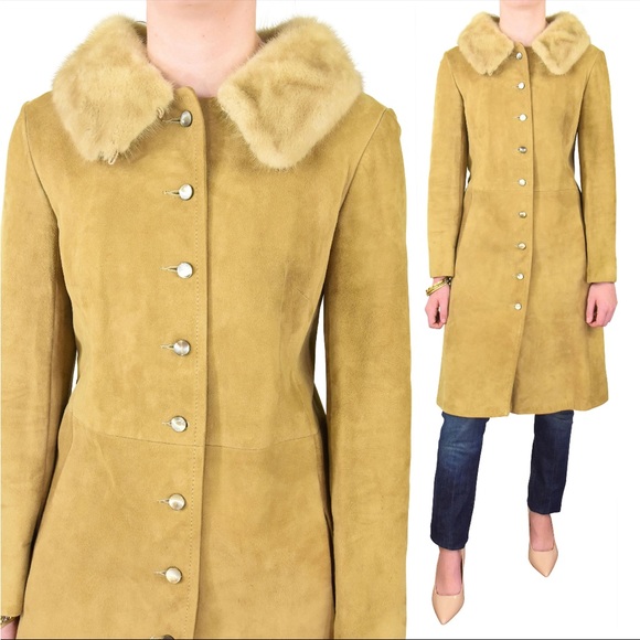 williams decatur Jackets & Blazers - Stunning! 50s Vintage Fitted Coat Rubbed Suede Princess Coat Mink Fur Collar S
